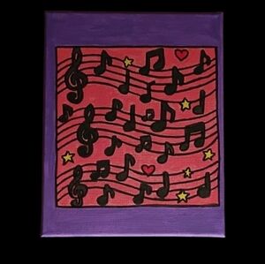 Handpainted Musical Notes Canvas Art 8x10 Purple Pink Red Music Room Wall Decor